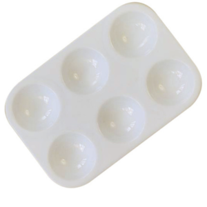 MINI PLASTIC PALETTE 6 WELL HEAVY DUTY, PURE WHITE PLASTIC 6 WELL TRAY