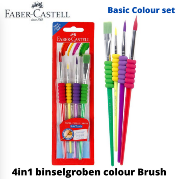 FABER-CASTELL ASSORTED SOFT TOUCH BRUSH SET| 4PCS / SET (ROUND + FLAT)