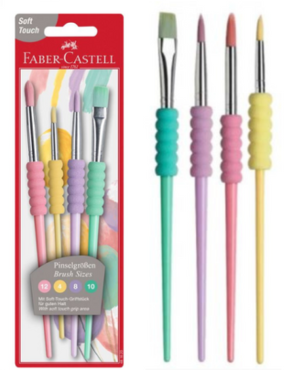 FABER-CASTELL ASSORTED SOFT TOUCH BRUSH SET| 4PCS / SET (ROUND + FLAT)